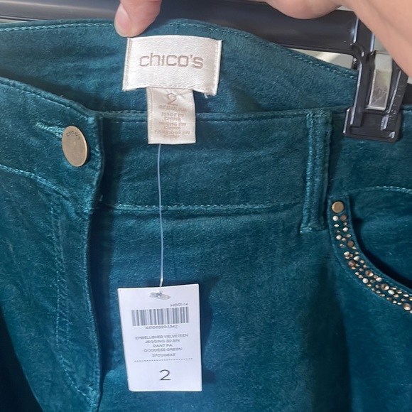 Chicos embellished velveteen Jaggies. 30.5 Goddess Green size 2 - Picture 5 of 8